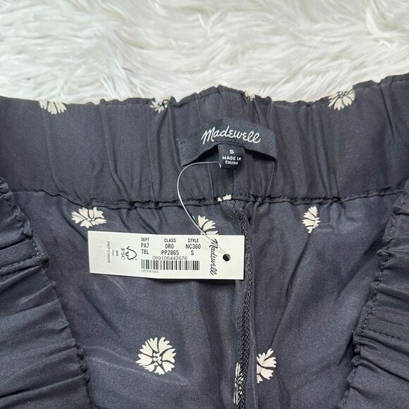 Madewell Black SilK Pants with White Floral Pattern Size Small - Picture 2 of 11